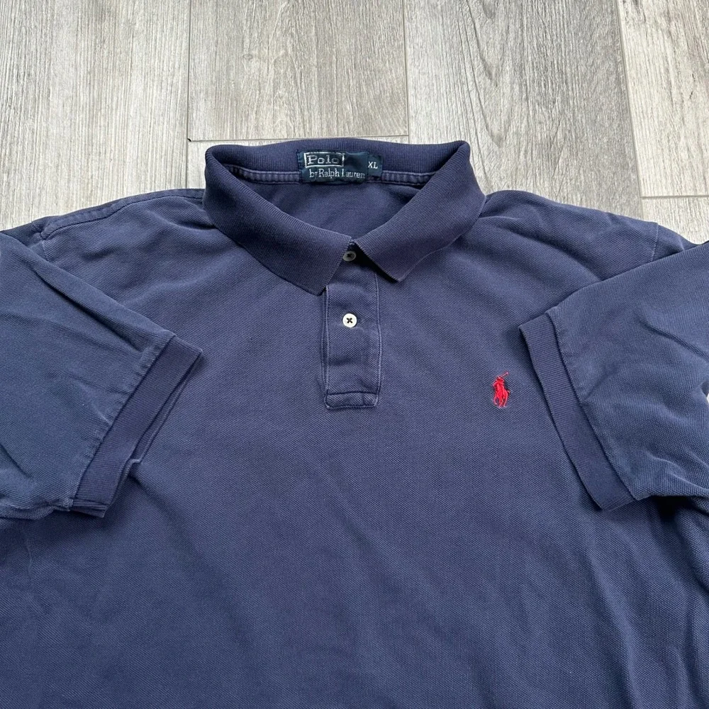 Y2K fade Polo Ralph Lauren Navy Polo Shirt Men's XL Red Pony